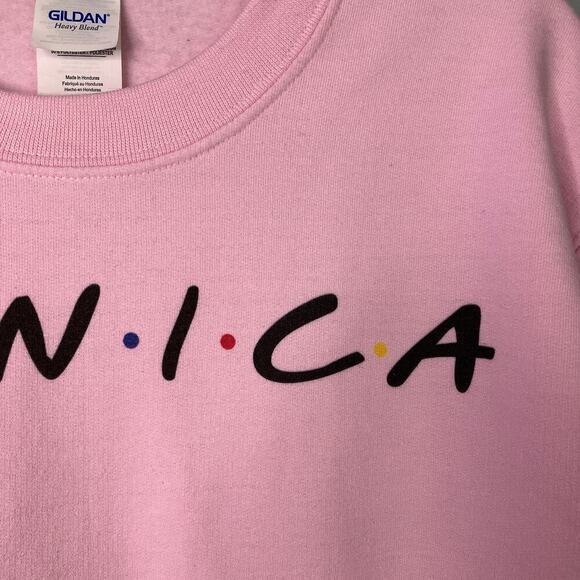 Gildan Monica Friends Style Crewneck Pink Pullover Sweatshirt Women's Size S - Picture 8 of 14